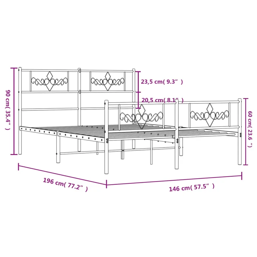 Cadre de lit métal sans matelas avec pied de lit noir 140x190cm - 9