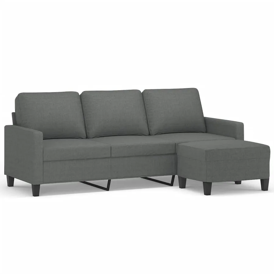 Canapé à 3 places avec repose-pieds Gris foncé 180 cm Tissu - 2
