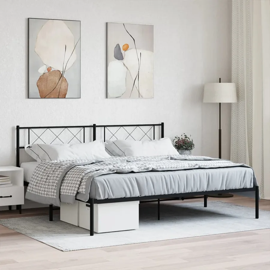 Cadre de lit métal sans matelas et tête de lit noir 180x200 cm