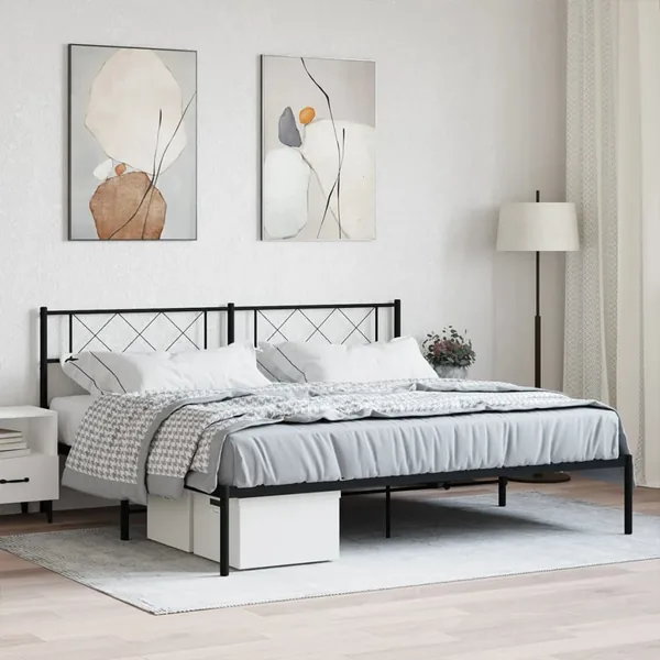 Cadre de lit métal sans matelas et tête de lit noir 180x200 cm