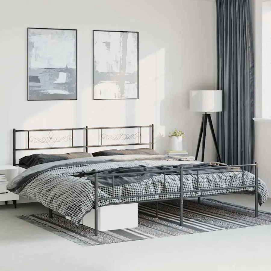 Cadre de lit métal sans matelas avec pied de lit noir 193x203cm