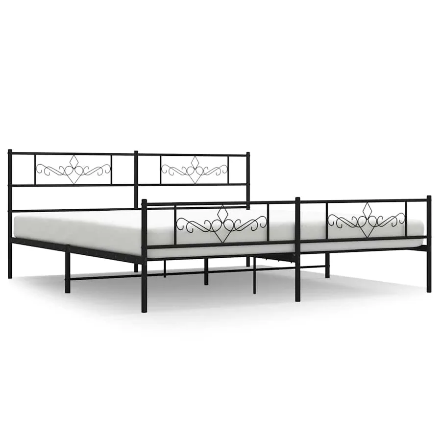 Cadre de lit métal sans matelas avec pied de lit noir 193x203cm - 2