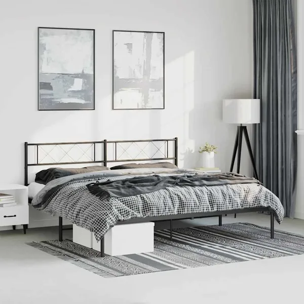 Cadre de lit métal sans matelas avec tête de lit noir 193x203cm