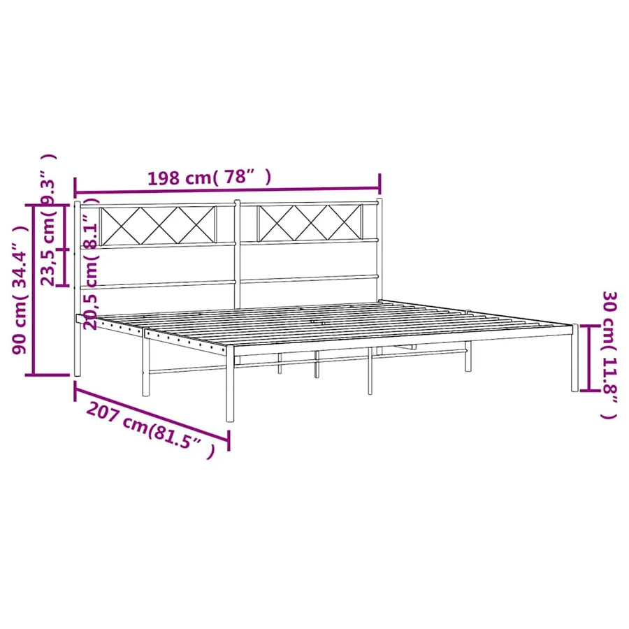 Cadre de lit métal sans matelas avec tête de lit noir 193x203cm - 10
