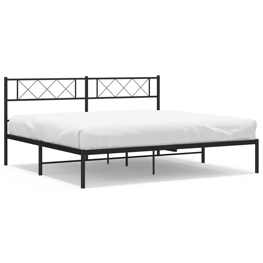 Cadre de lit métal sans matelas avec tête de lit noir 193x203cm - 2