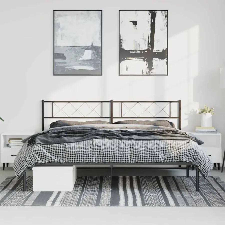 Cadre de lit métal sans matelas avec tête de lit noir 193x203cm - 3