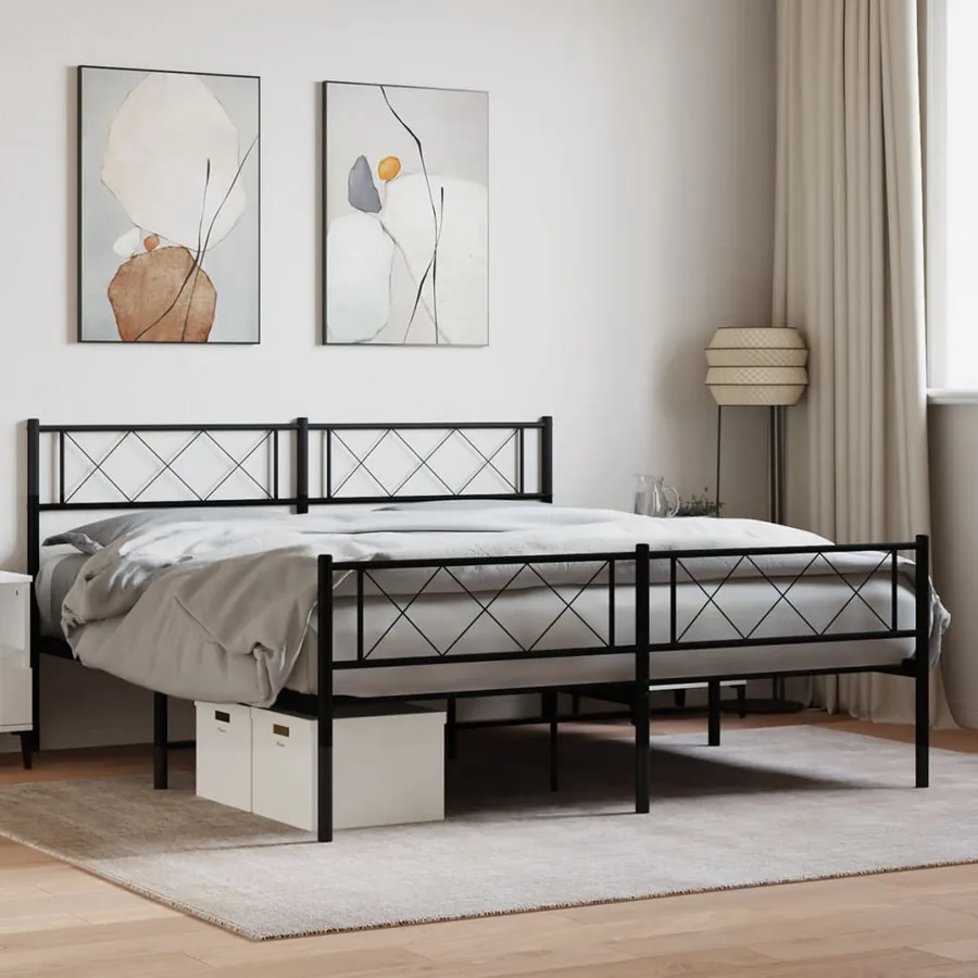 Cadre de lit métal sans matelas avec pied de lit noir 140x190cm