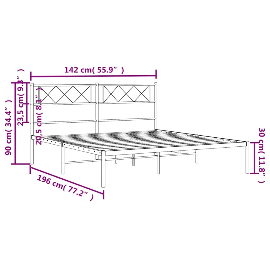 Cadre de lit métal sans matelas et tête de lit blanc 135x190 cm - 10