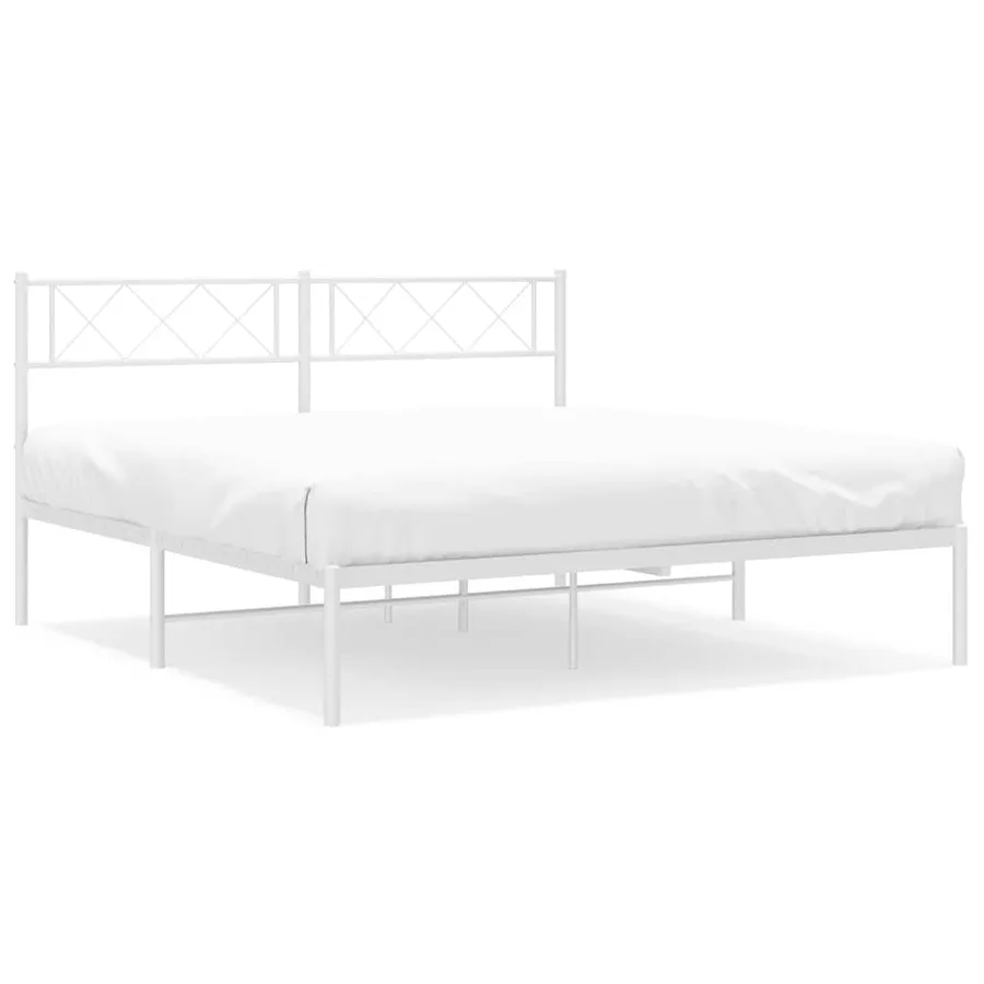Cadre de lit métal sans matelas et tête de lit blanc 135x190 cm - 2