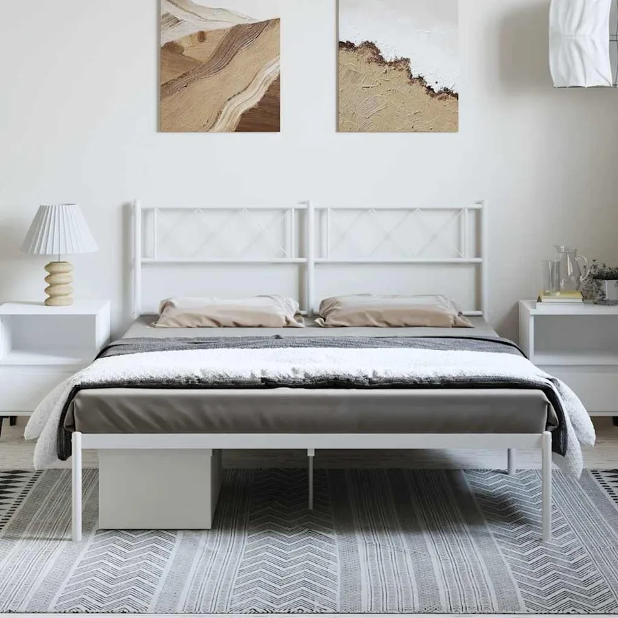 Cadre de lit métal sans matelas et tête de lit blanc 135x190 cm - 3