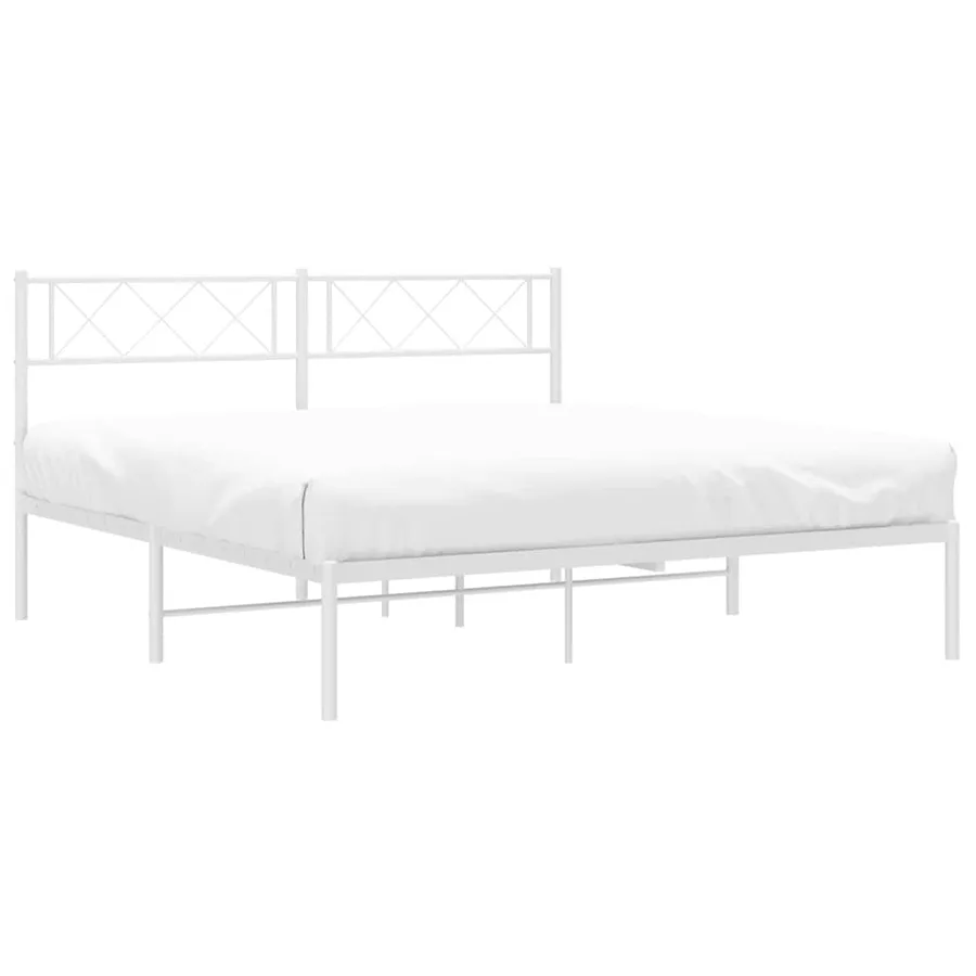 Cadre de lit métal sans matelas et tête de lit blanc 135x190 cm - 4