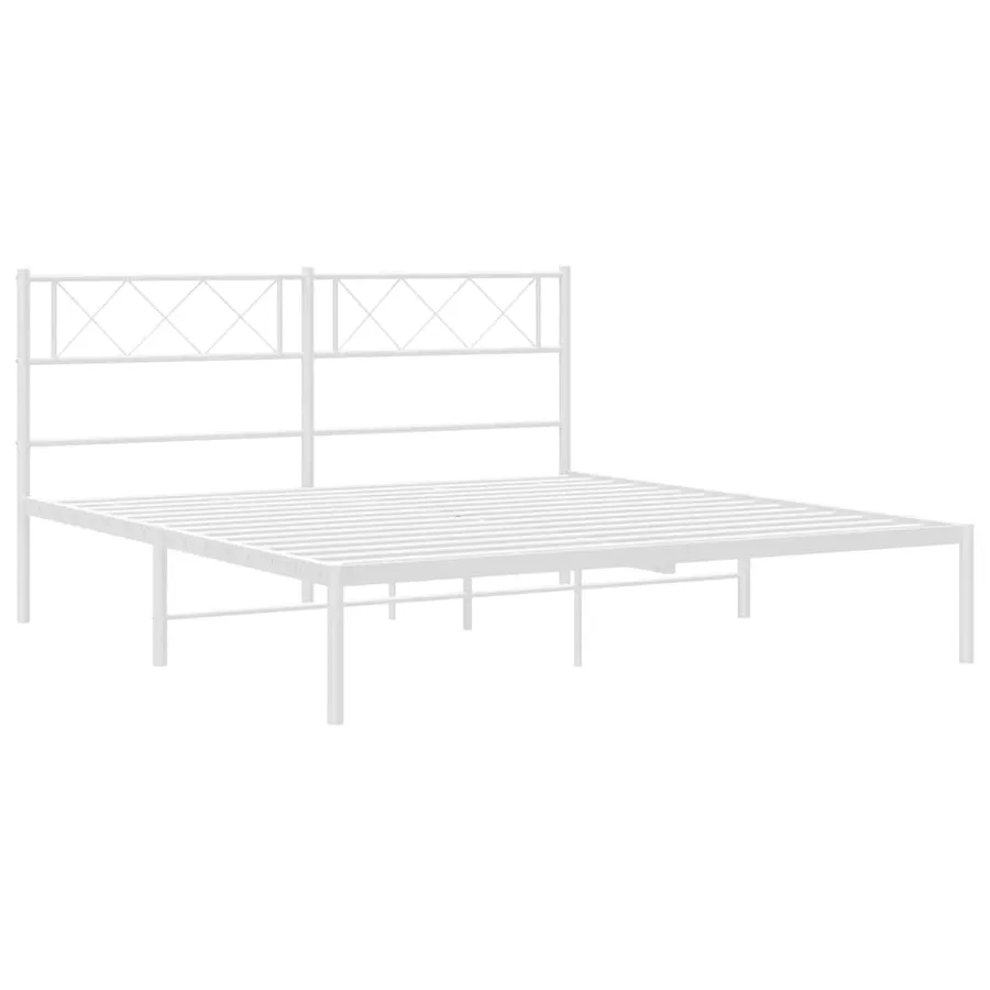 Cadre de lit métal sans matelas et tête de lit blanc 135x190 cm - 5