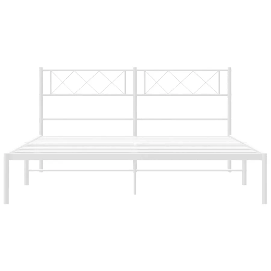 Cadre de lit métal sans matelas et tête de lit blanc 135x190 cm - 6