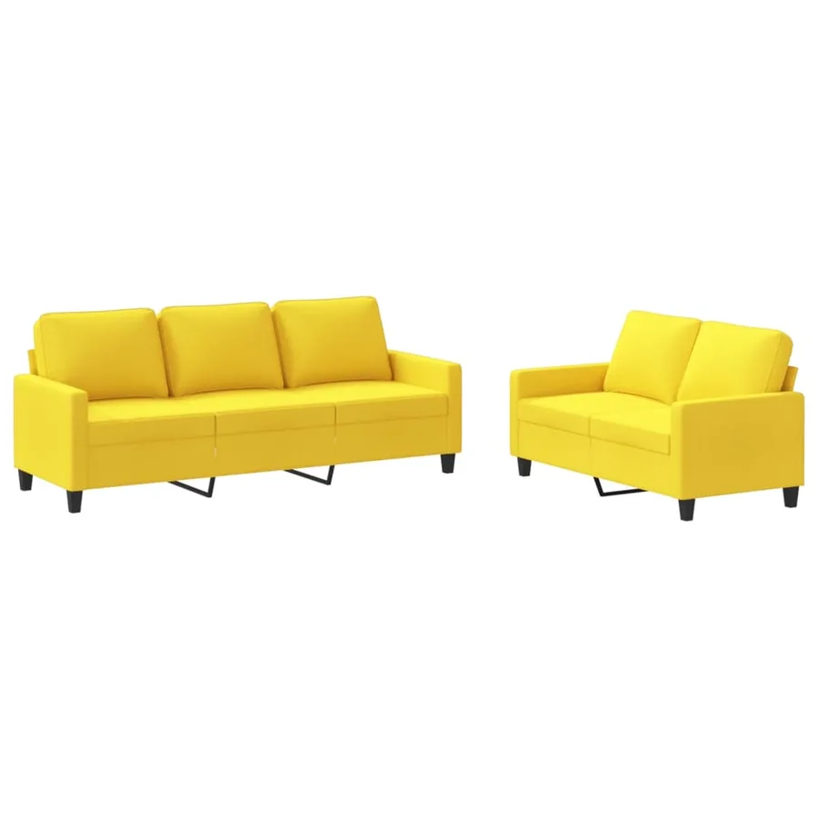 Ensemble de canapés 2 pcs avec coussins Jaune clair Tissu - 2