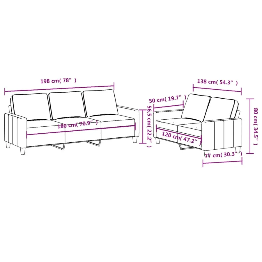 Ensemble de canapés 2 pcs avec coussins Jaune clair Tissu - 6