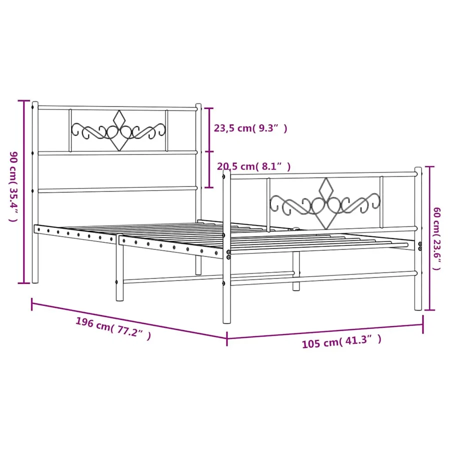 Cadre de lit métal sans matelas avec pied de lit noir 100x190cm - 10