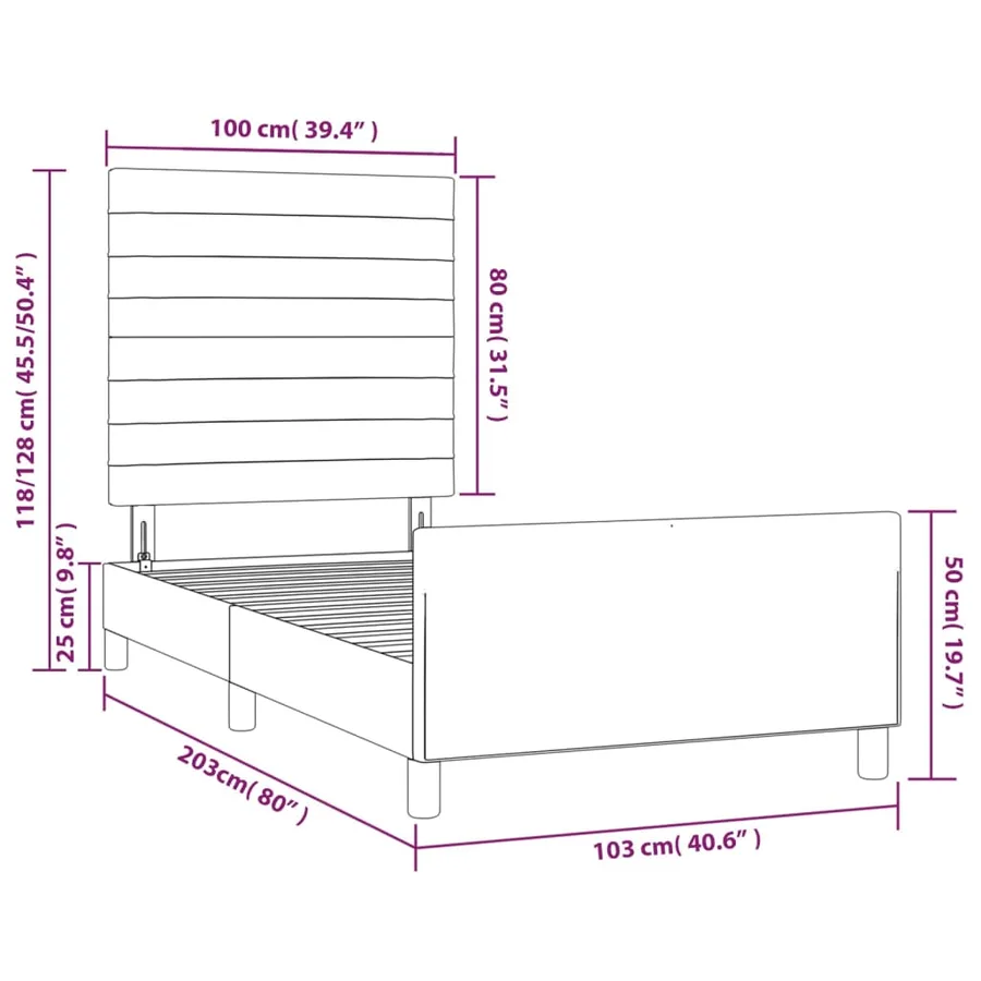 Cadre de lit sans matelas noir 100x200 cm velours - 14