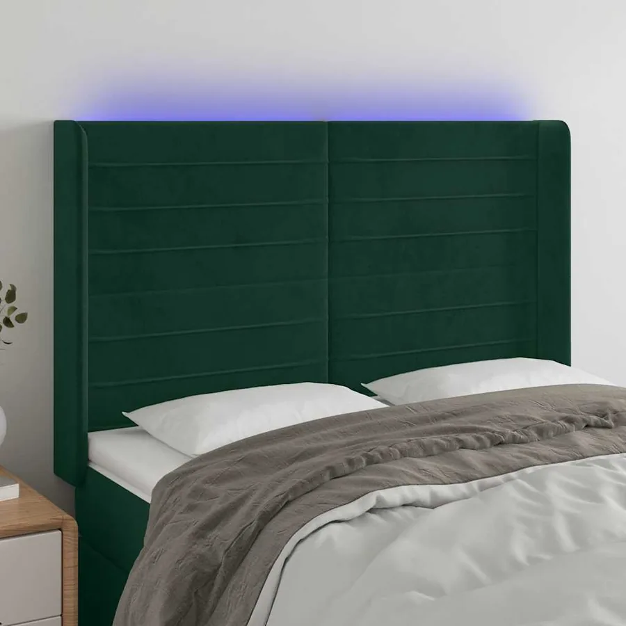 Tête de lit à LED Vert foncé 147x16x118/128 cm Velours