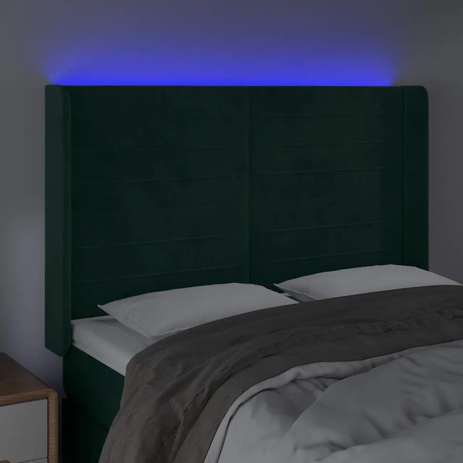 Tête de lit à LED Vert foncé 147x16x118/128 cm Velours - 4