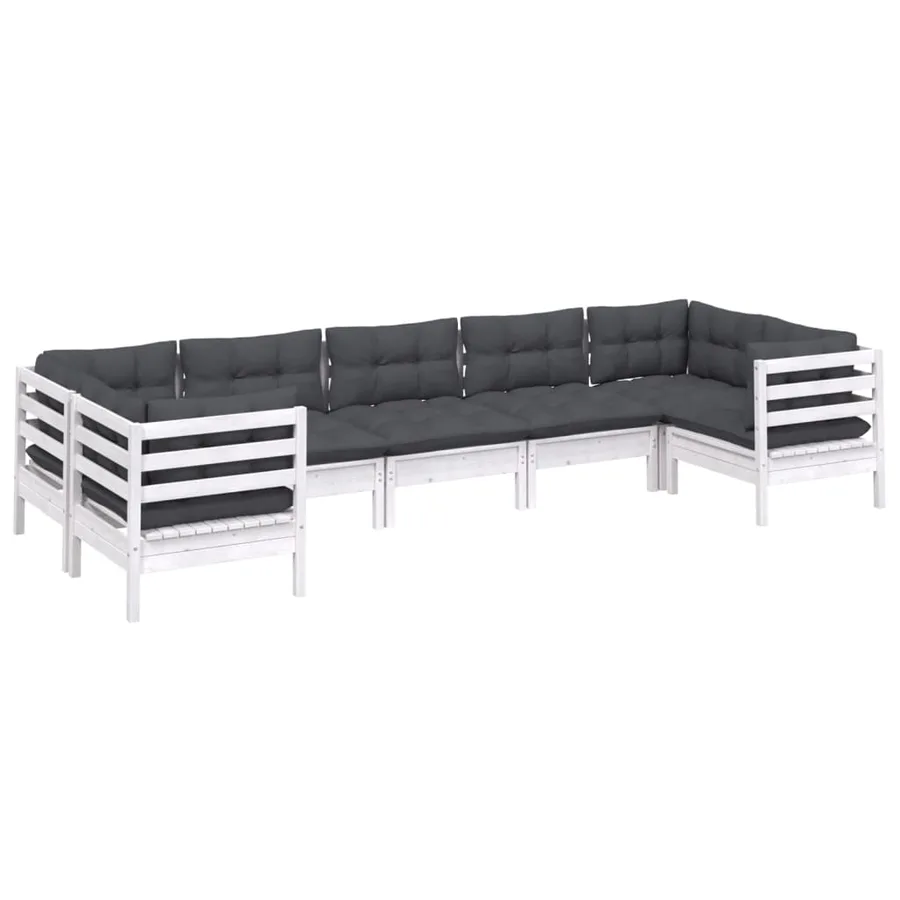 Salon de jardin 7 pcs avec coussins blanc bois de pin - 3