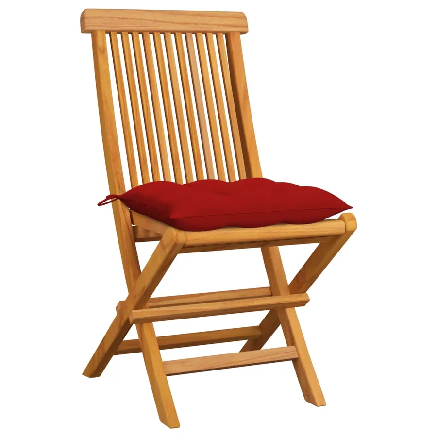 Chaises de jardin et coussins rouge lot de 6 Bois teck massif - 2
