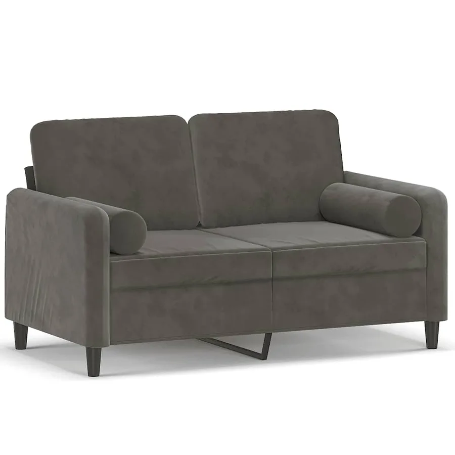 Canapé 2 places oreillers et coussins Gris foncé 120 cm Velours - 2
