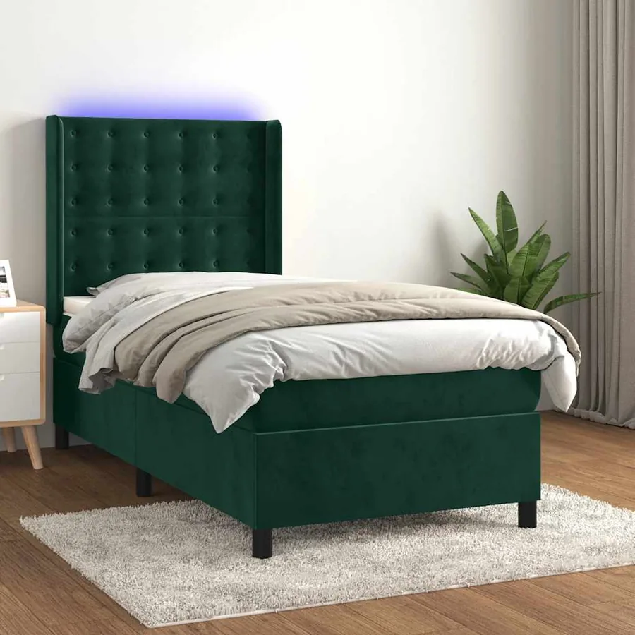 Sommier à lattes de lit matelas LED Vert foncé 90x190cm Velours