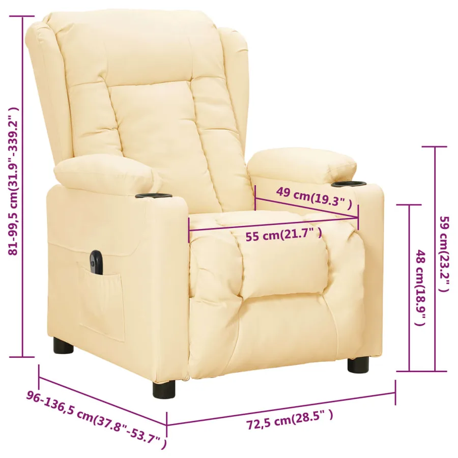 Fauteuil inclinable électrique Crème Similicuir - 11