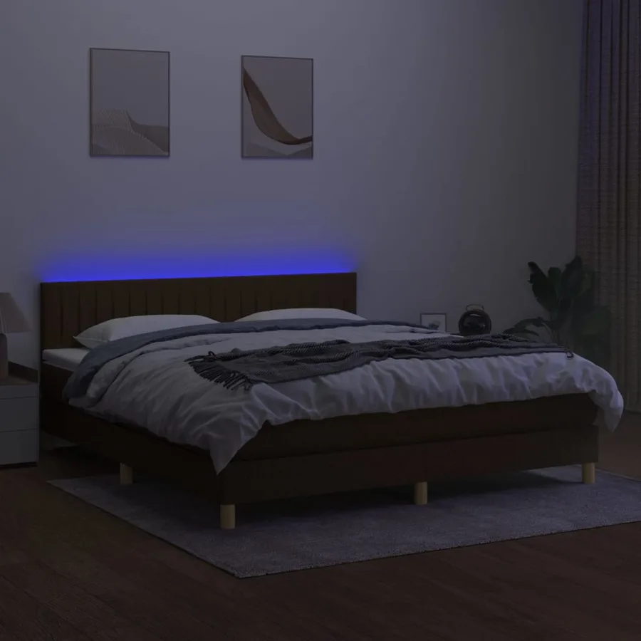 Sommier à lattes de lit matelas et LED Marron foncé 180x200cm - 3