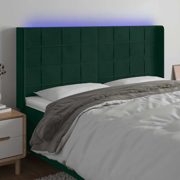 Tête de lit à LED Vert foncé 203x16x118/128 cm Velours