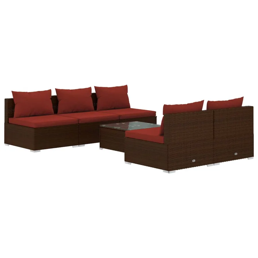 Salon de jardin 6 pcs avec coussins Résine tressée Marron - 2