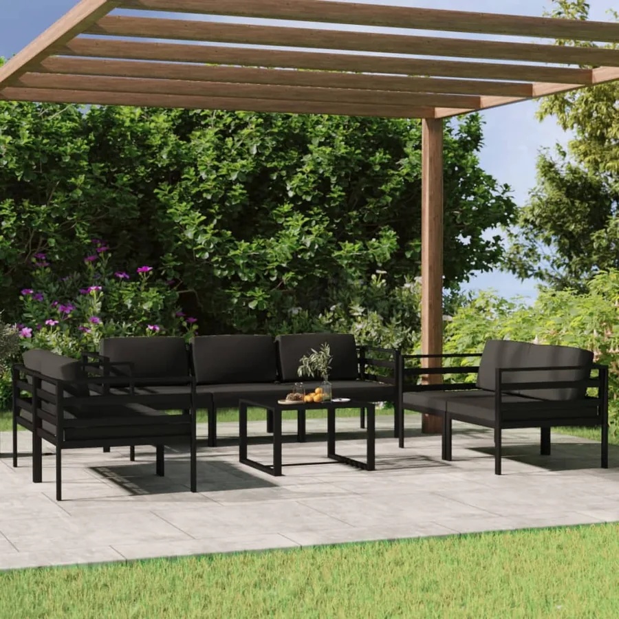 Salon de jardin 8 pcs avec coussins Aluminium Anthracite
