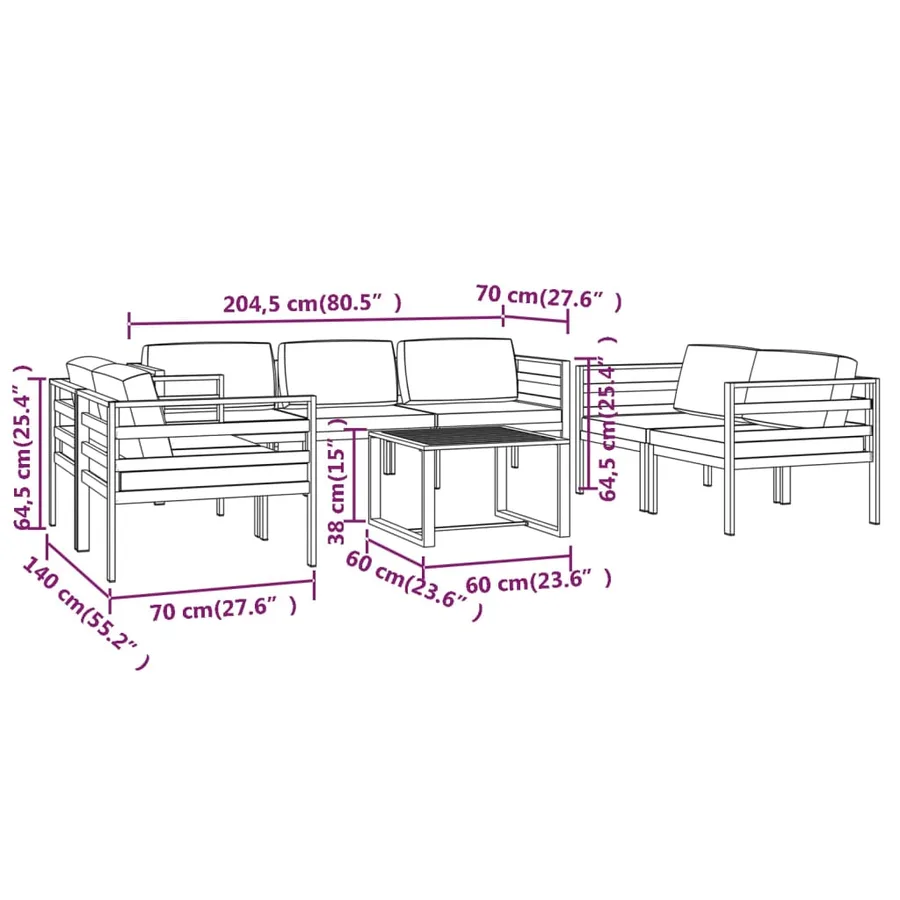 Salon de jardin 8 pcs avec coussins Aluminium Anthracite - 9
