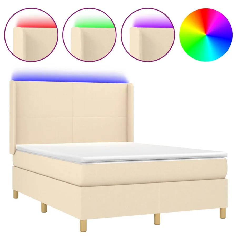 Sommier à lattes de lit matelas et LED Crème 140x190 cm Tissu - 2