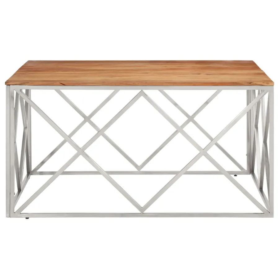 Table basse argenté acier inoxydable et bois massif d'acacia - 3