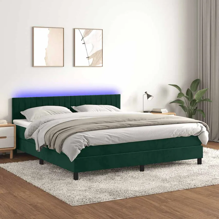 Sommier à lattes de lit avec matelas LED Vert foncé 160x200 cm