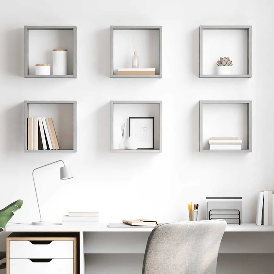 Étagères cube murales 6 pcs Gris béton 30x15x30 cm