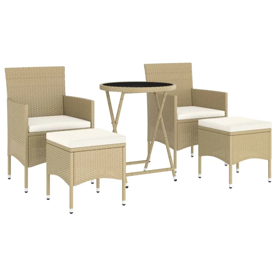 Ensemble de bistro 5 pcs Résine tressée et verre trempé Beige - 3
