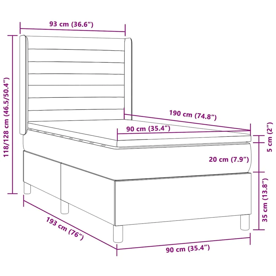 Sommier à lattes de lit matelas et LED Taupe 90x190 cm Tissu - 8
