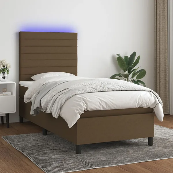 Sommier à lattes de lit et matelas et LED Marron foncé 90x190cm