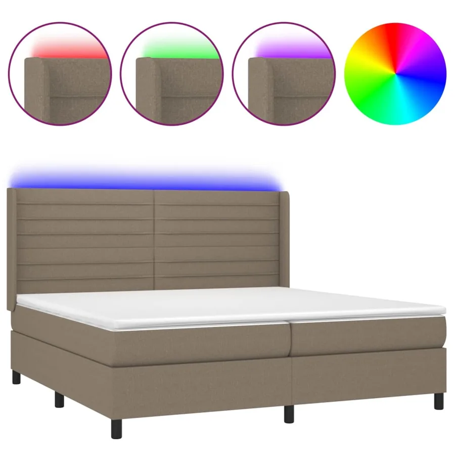 Sommier à lattes de lit matelas et LED Taupe 200x200 cm Tissu - 2