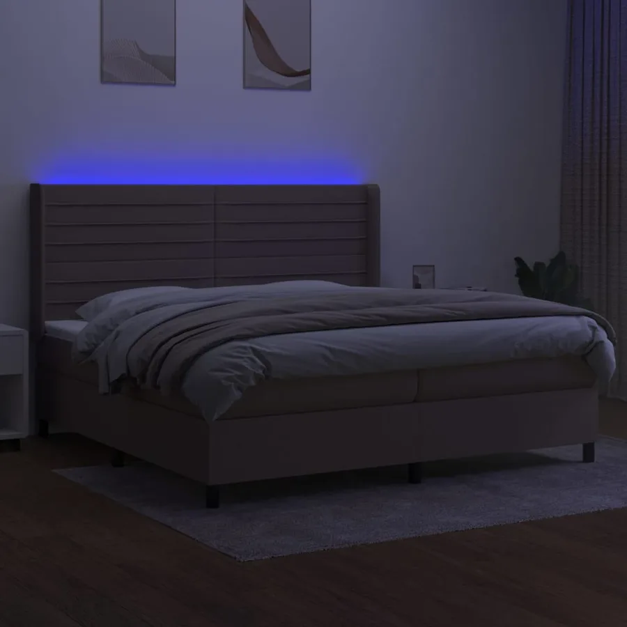 Sommier à lattes de lit matelas et LED Taupe 200x200 cm Tissu - 3