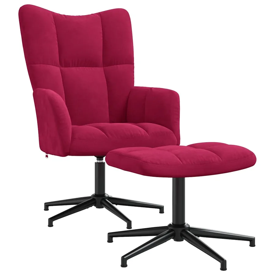 Chaise de relaxation avec tabouret Rouge bordeaux Velours - 2