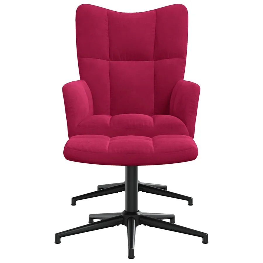 Chaise de relaxation avec tabouret Rouge bordeaux Velours - 3