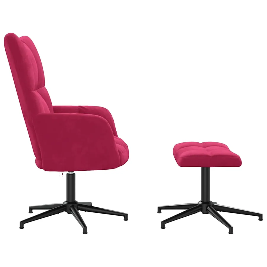 Chaise de relaxation avec tabouret Rouge bordeaux Velours - 4