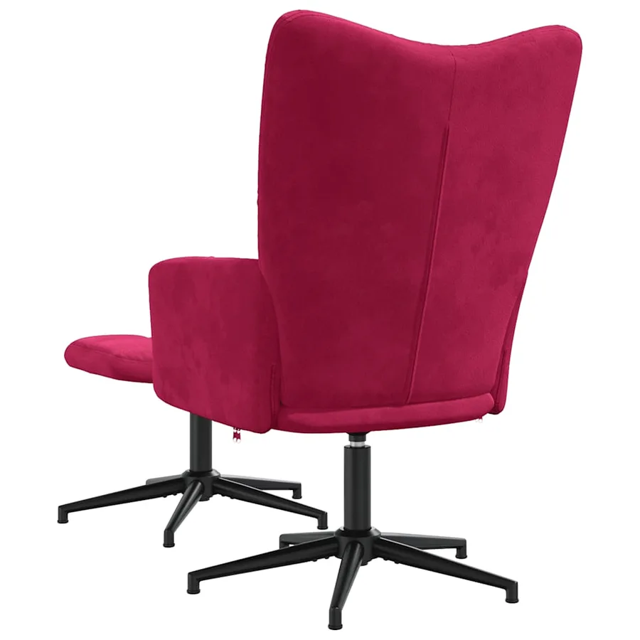 Chaise de relaxation avec tabouret Rouge bordeaux Velours - 5
