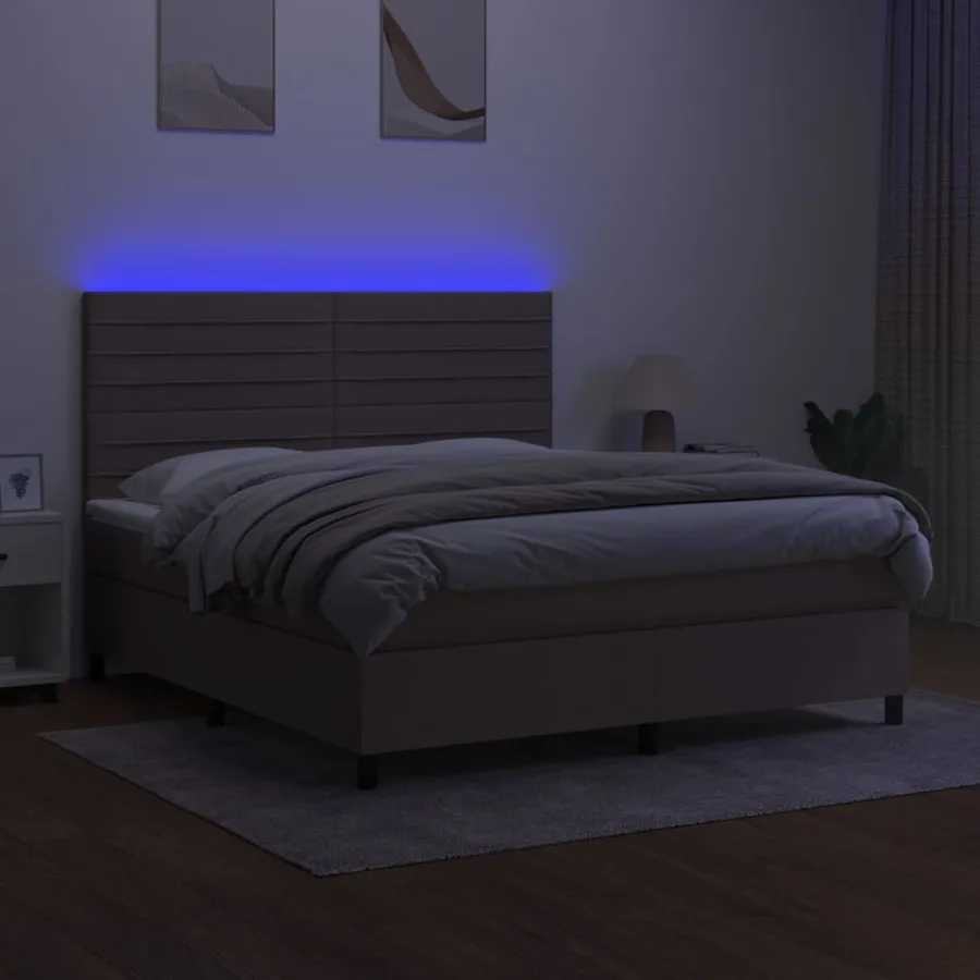 Sommier à lattes de lit et matelas et LED Taupe 160x200cm Tissu - 4