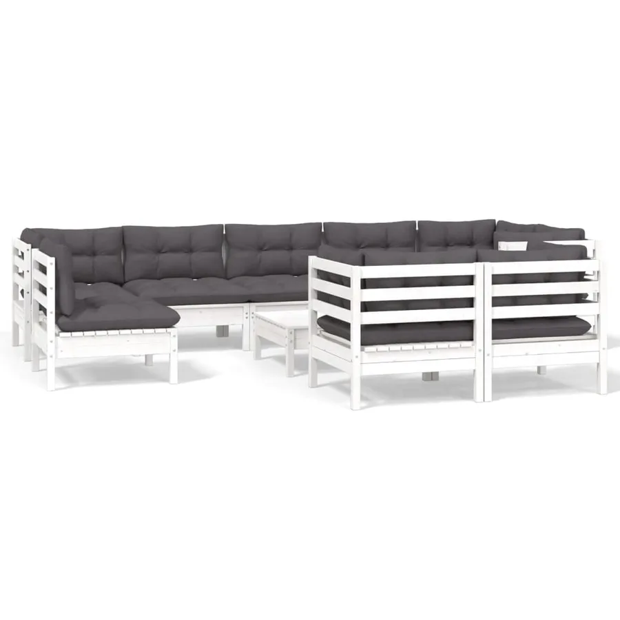 Salon de jardin 10 pcs avec coussins blanc bois de pin massif - 2