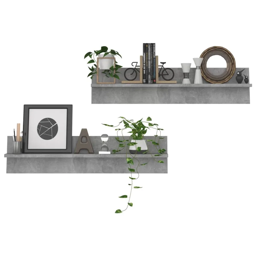 Étagères murales 2pcs Gris béton 80x11,5x18cm bois d'ingénierie - 8