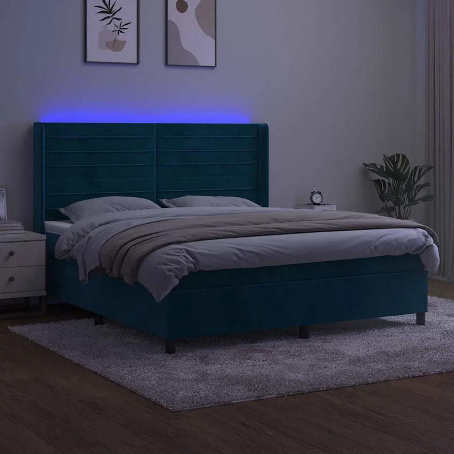 Sommier à lattes de lit matelas et LED Bleu foncé 180x200 cm - 4
